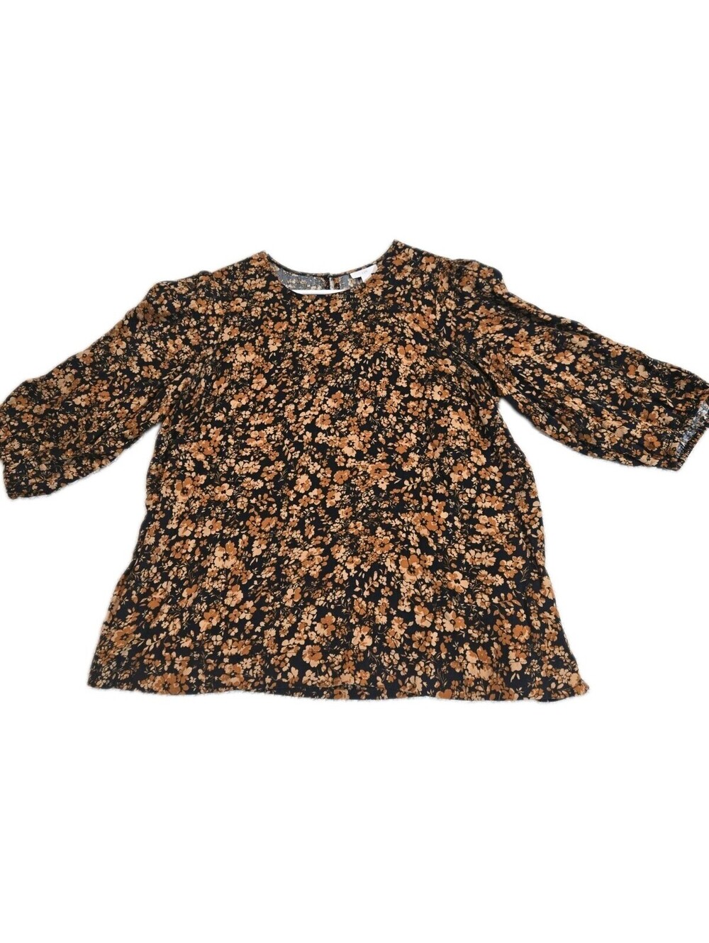 j jill medium top Dark Floral  Puffy Elbow Sleeves Fall Color Cottage Core...